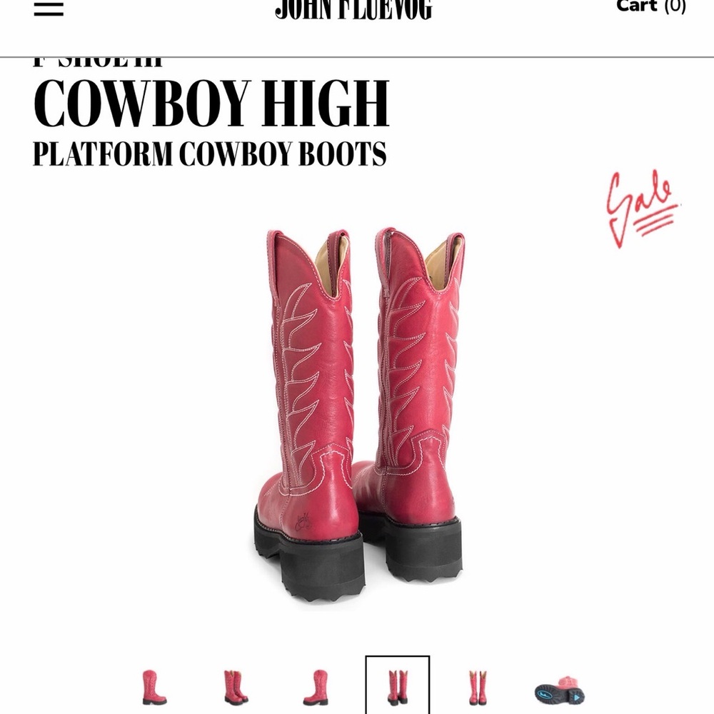 John Fluevog Red Platform Cowboy Boots